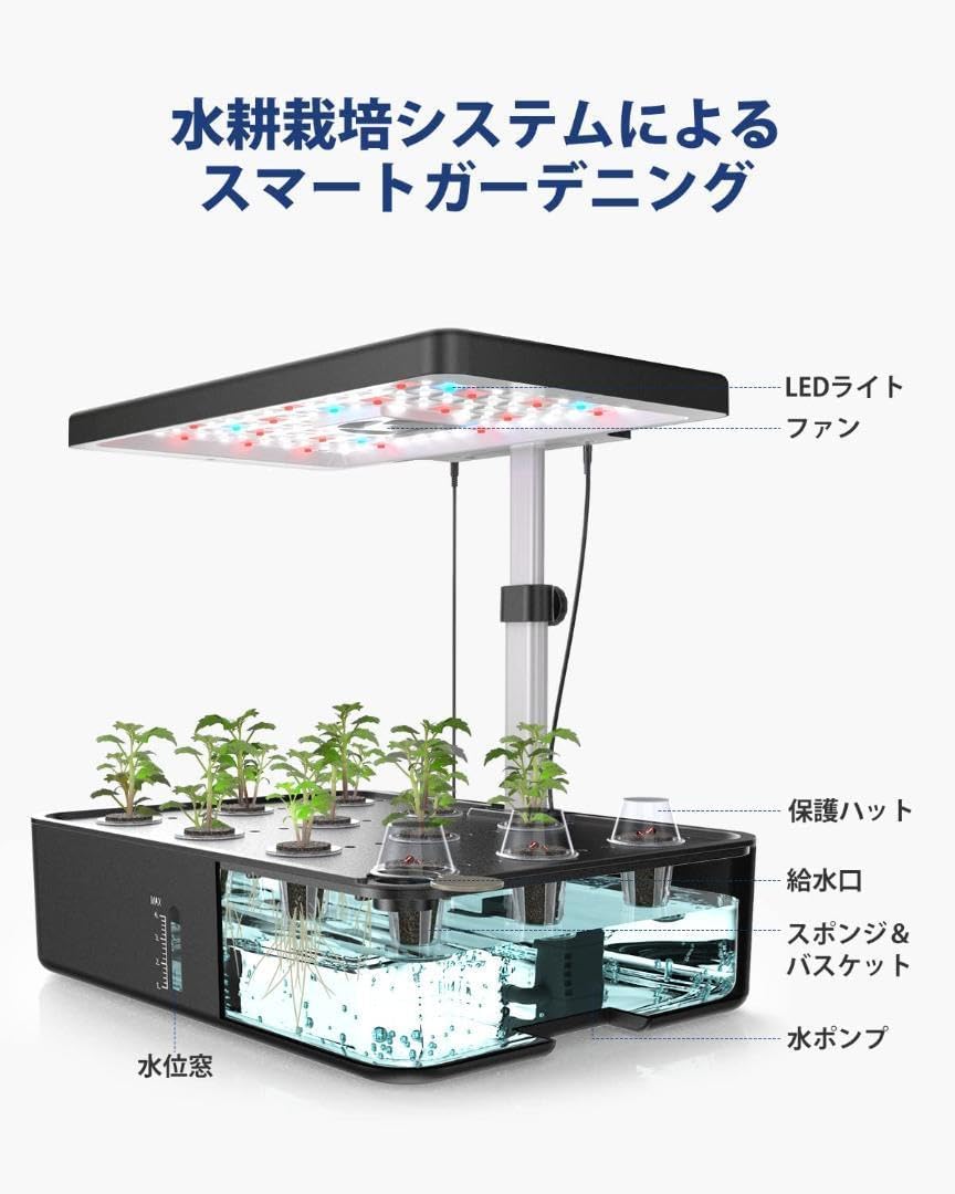 セット 室内 植物育成LEDライト付き 水耕栽培 セット 室内 植物育成LEDライト付き 水耕栽培